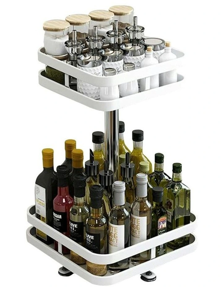 Steel Square Rotating Multi-Function Kitchen Storage 2 Tier in White