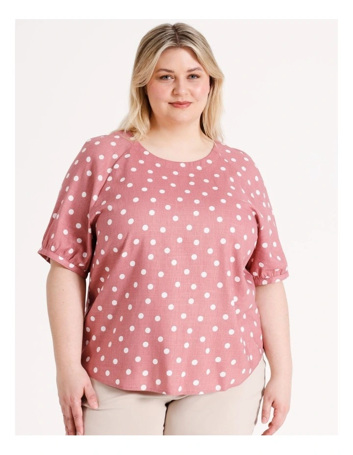 Sustainable Viscose Raglan Short Sleeve Top in Musk/White Spot