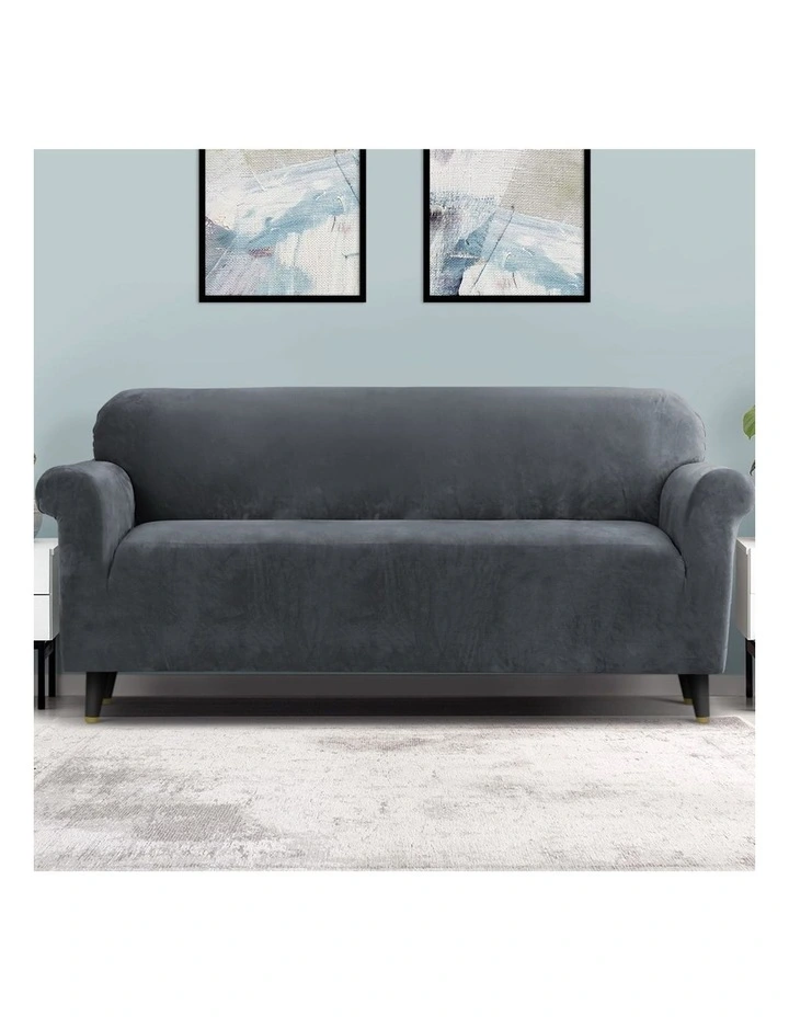 4 Seater Velvet Sofa Cover in Grey