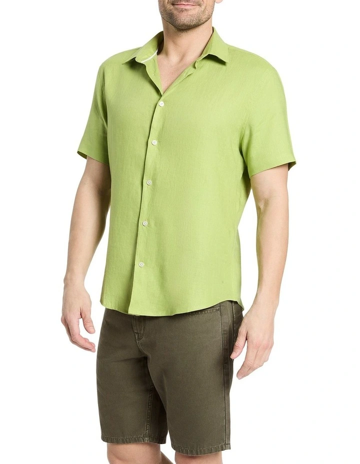 Felix Short Sleeve Linen Shirt in Soft Pear