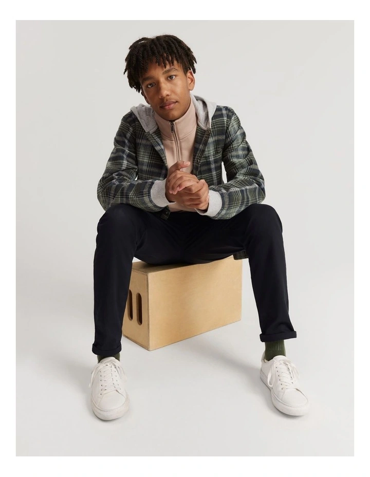 Hooded Check Shirt in Khaki Green