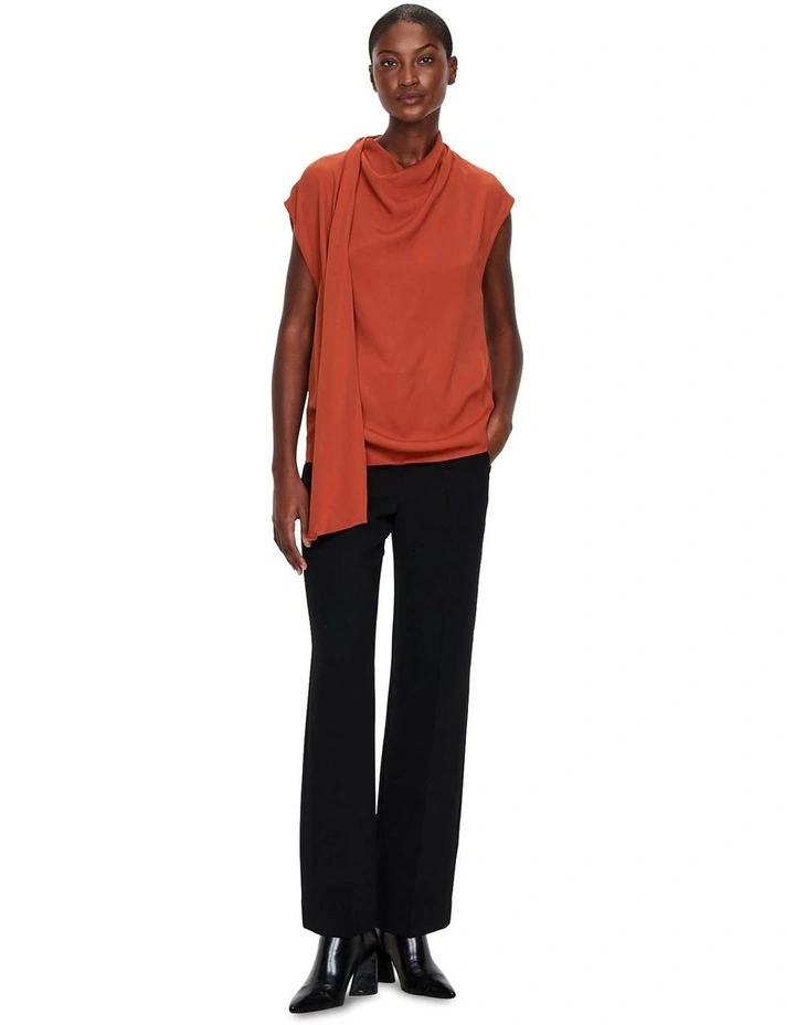 European Twill Scarf Neck Top in Clay