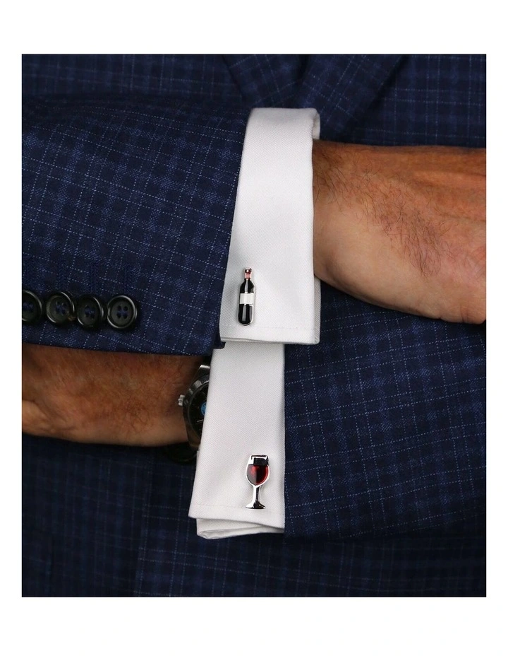 Wine Bottle And Glass Cufflink in Multi