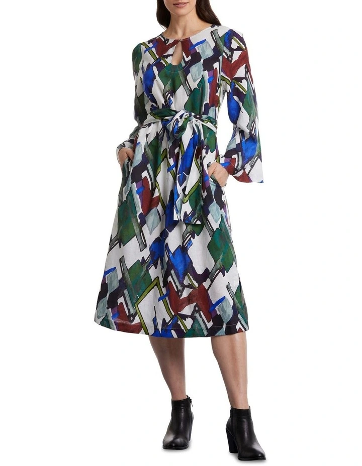Long Sleeve Dress in Abstract Tidal