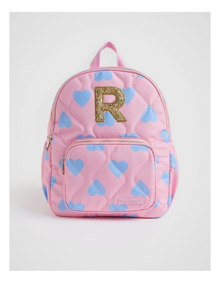 Quilted Initial "R" Backpack in Pink