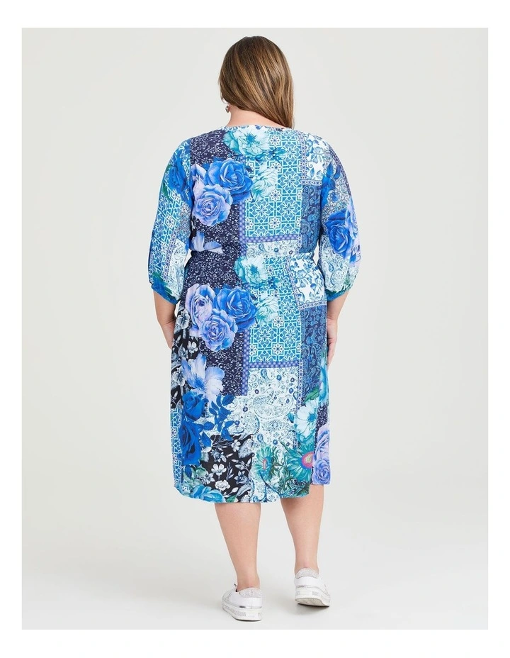 Natural Blue Tile Pintuck Dress in Print