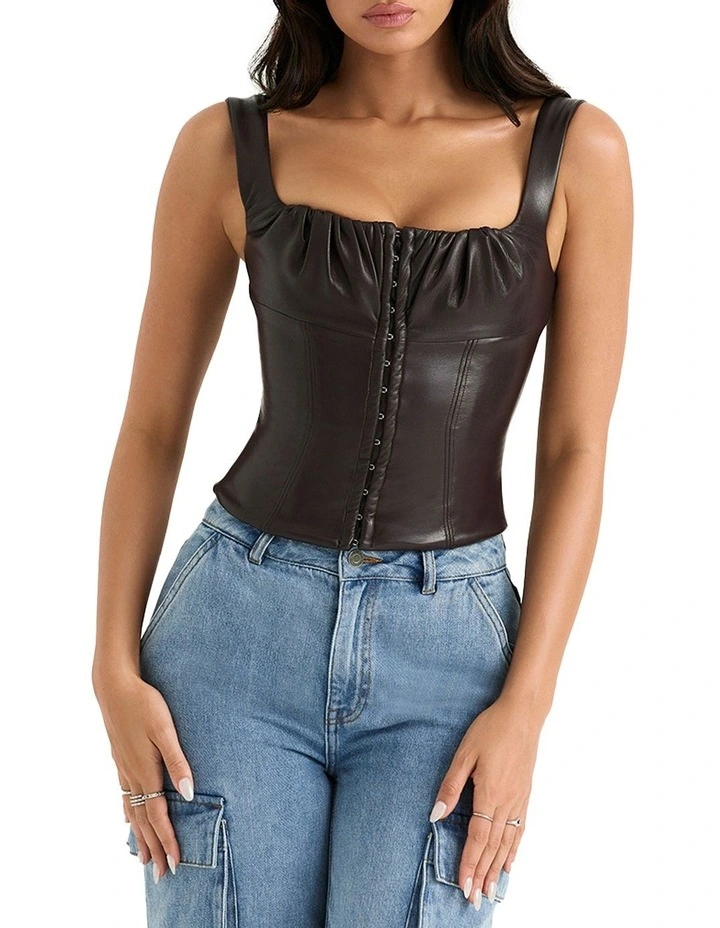 James Vegan Leather Corset in Brown