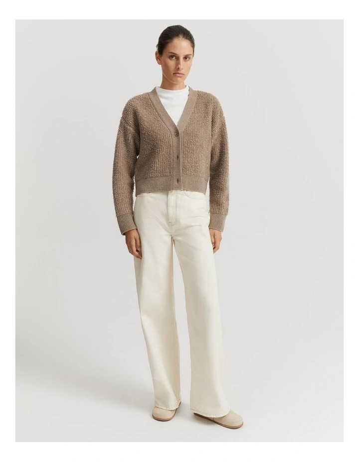 Boucle Crop Cardigan in Fawn