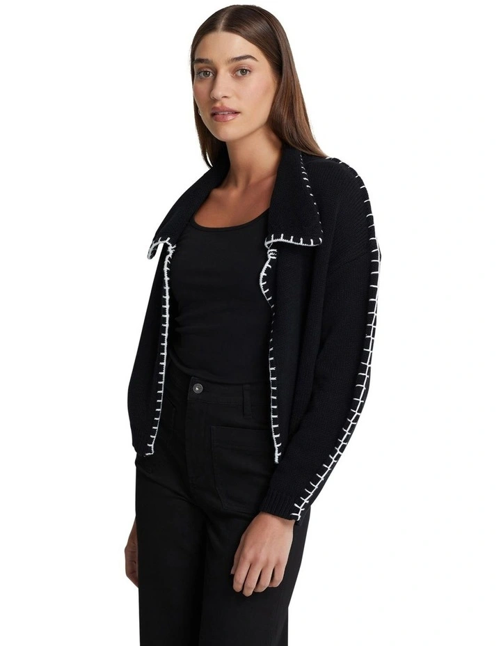 Claudine Cotton Cardigan in Black/Ivory