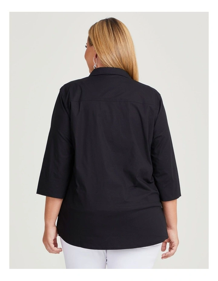 Stretch Cotton Poplin Shirt in Black