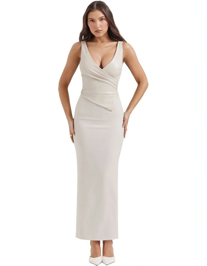 'Laria' Vegan Leather Maxi Dress in Ecru