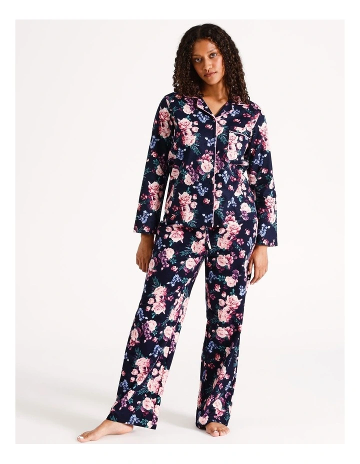 Flannelette Pyjama Set in Navy Floral