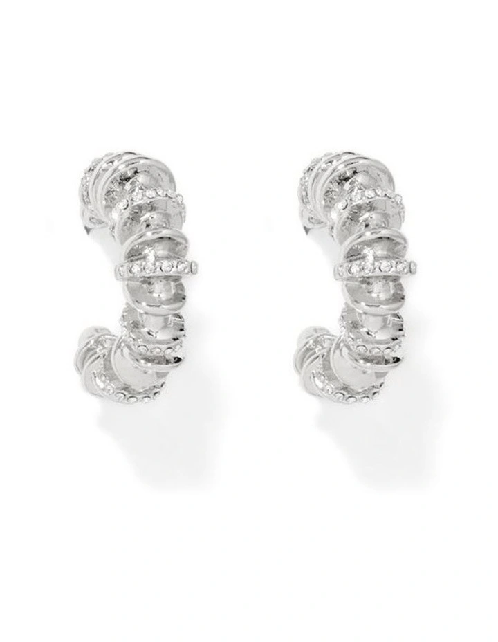 Signature Sakura Stone Swirl Hoop Earrings in Sliver
