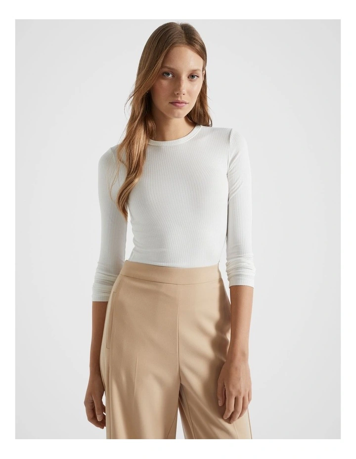 Core Rib Crew Top in Cloud Cream