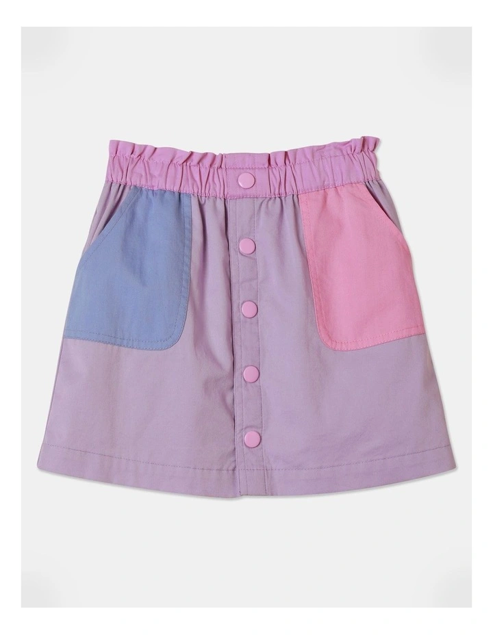 Colourblock Paperbag Waist A-Line Skirt in Lavender