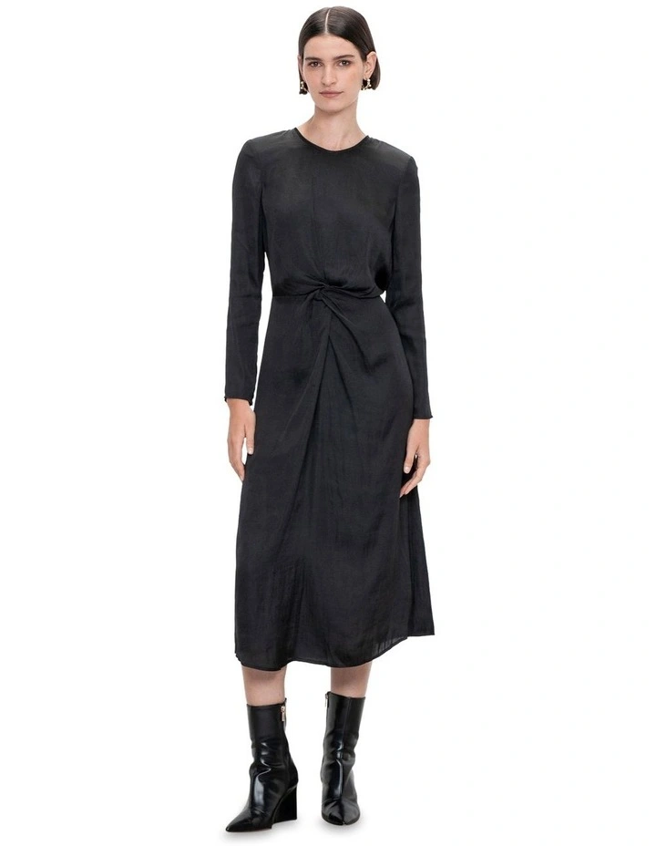 Drapey Satin Twist Dress in Black