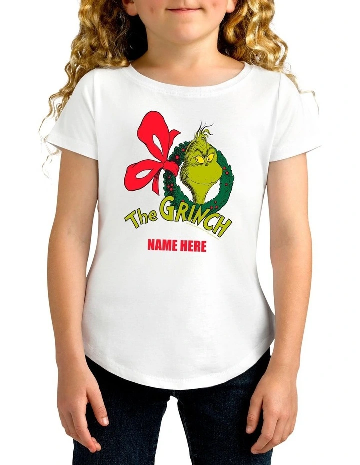 Girl's Dr.Seuss The Grinch Xmas Personalised Cotton T Shirt