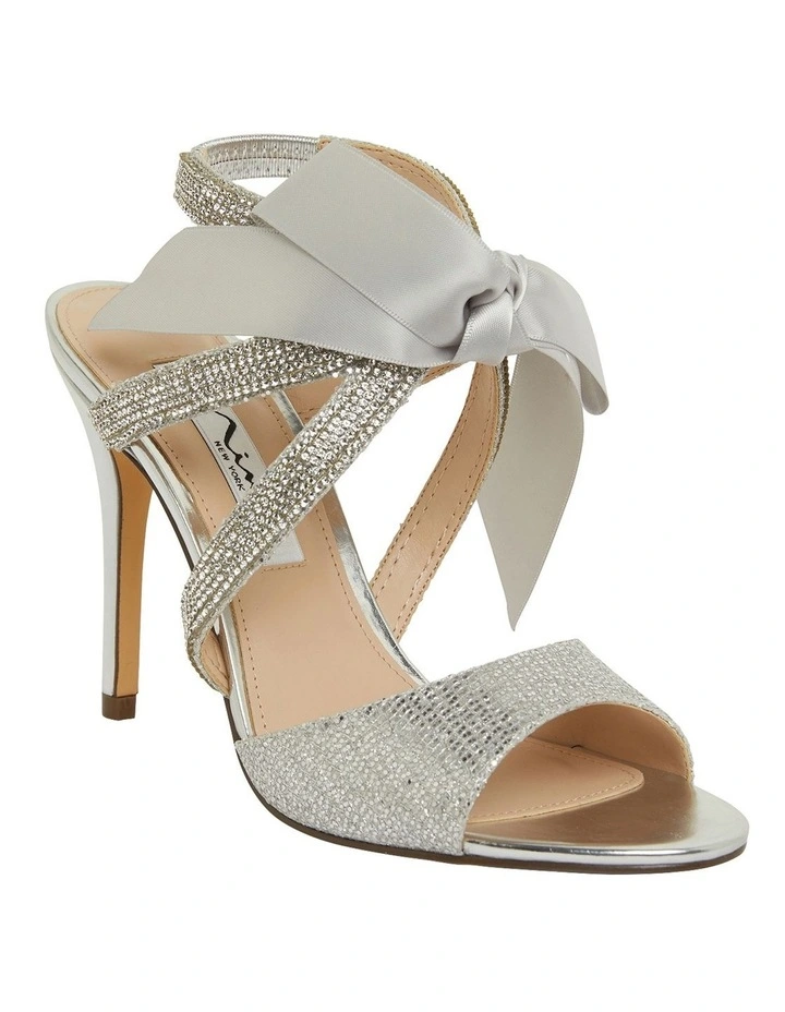Claudia Silver Glitter Satin Sandals