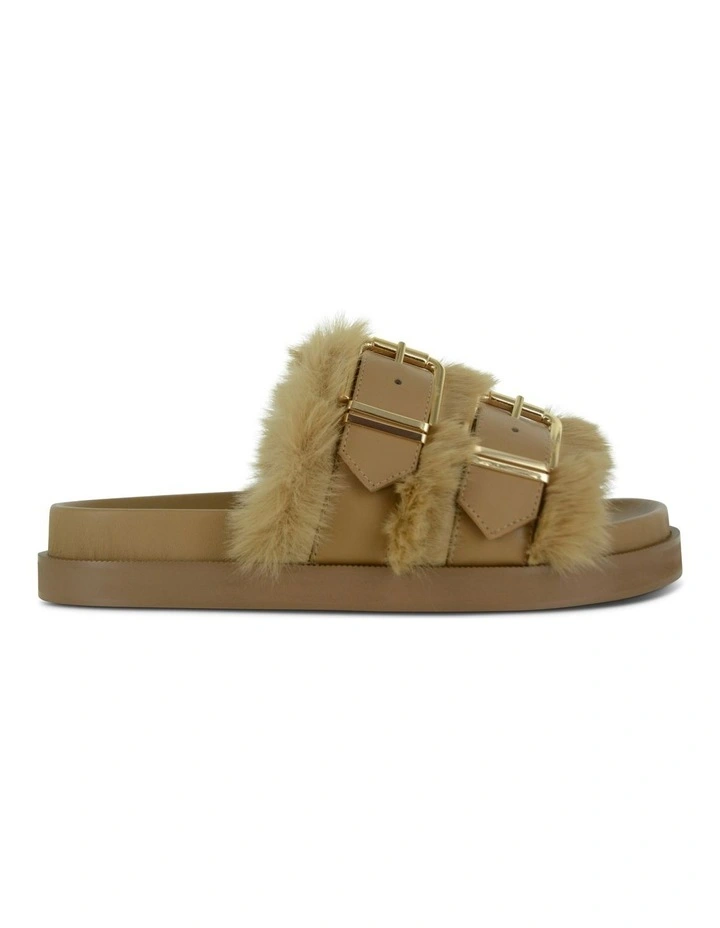 Zali Fluffy Slide Sandals in Butterscotch