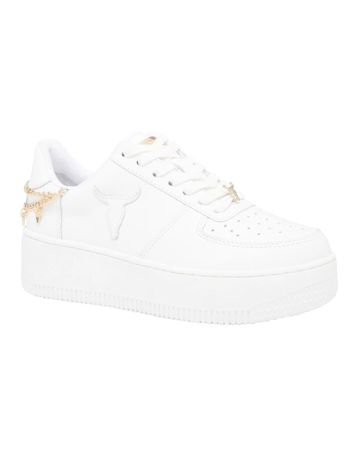 Remember Leather Flatform Sneaker in White/Gold