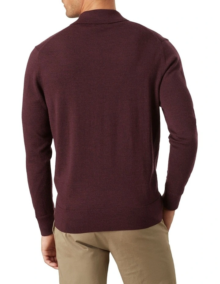 Fraser Ashby Polo Knit in Oxblood Melange