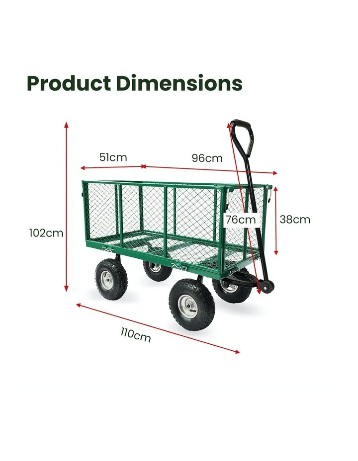 Steel Mesh Garden Trolley Cart 300kg Capacity in Green