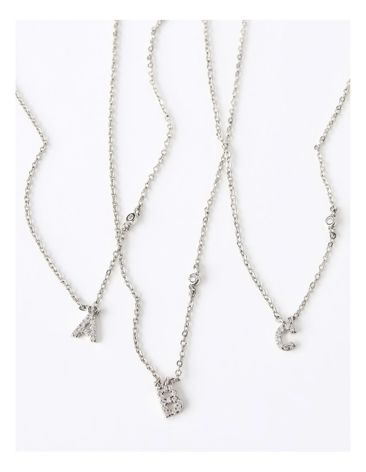 Mini Diamante Initial Necklace in Silver