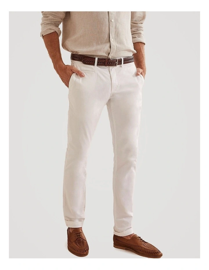 Verified Australian Cotton Slim Fit Stretch Chino in White