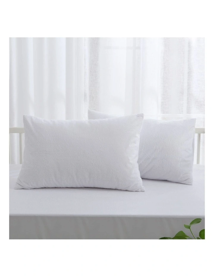 Bamboo Terry Cot Waterproof Pillow Protector 2 Pack in White
