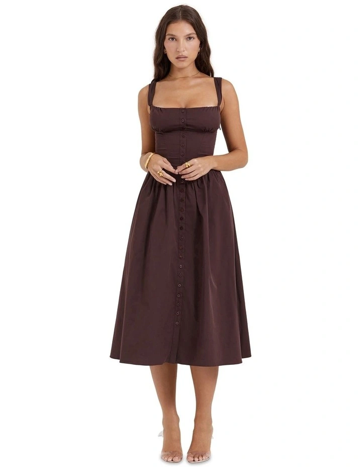 Tatiana Midi Dress in Rich Brown