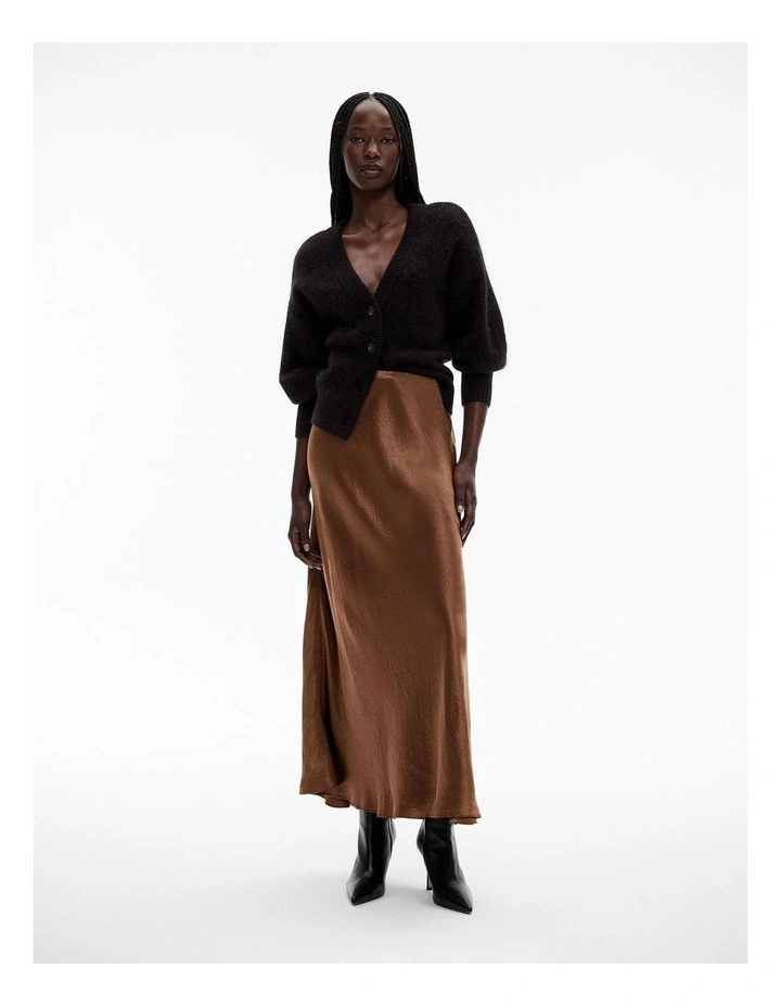 Bias Acetate Maxi Skirt in Dark Cocoa