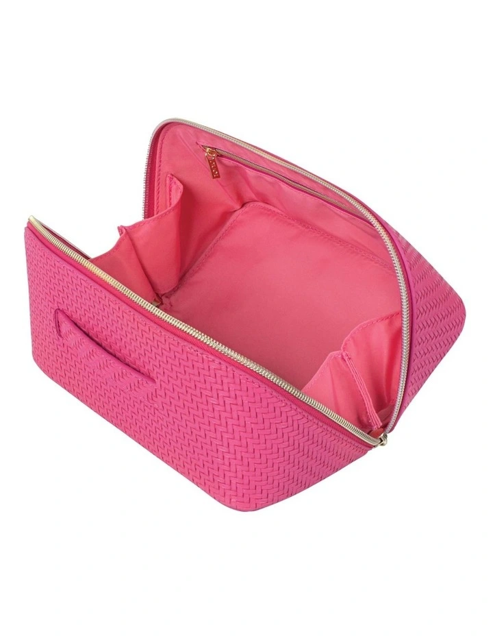 Herringbone Beauty Bag Large in Raspberry