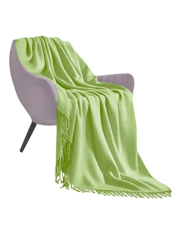 Acrylic Solid Knitted Throw Blanket in Green