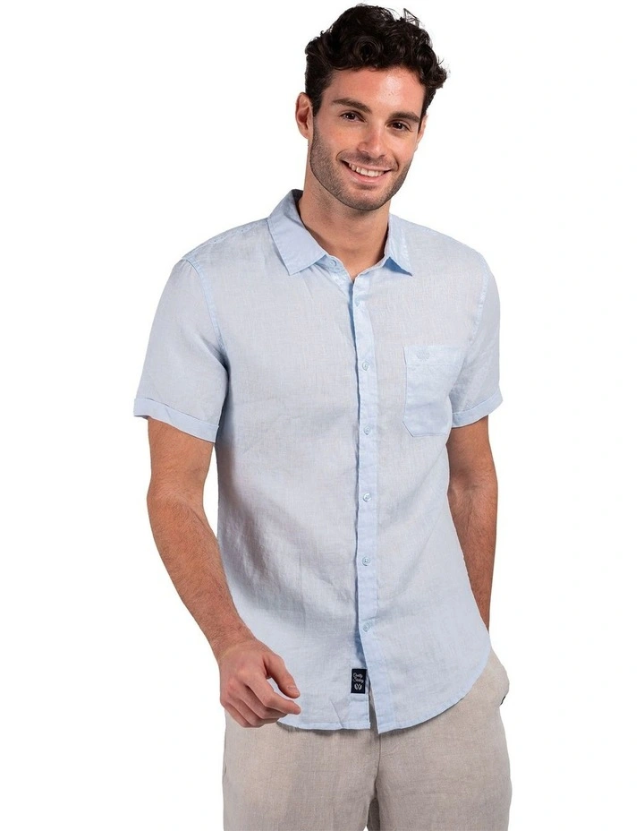 Short Sleeve Linen Shirt in Sky Blue