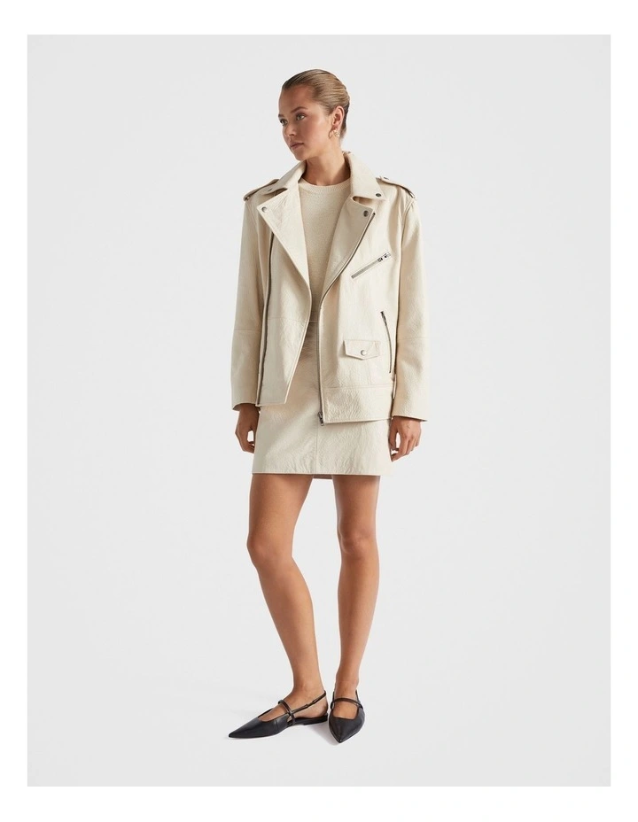 Pebbled Leather Mini Skirt in Cream
