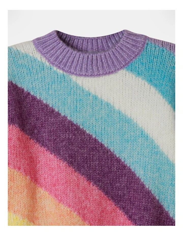Knitted Cropped Fluffy Jumper in Rainbow