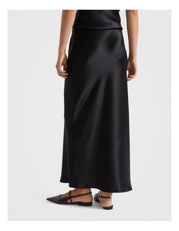 Satin Maxi Slip Skirt in Black
