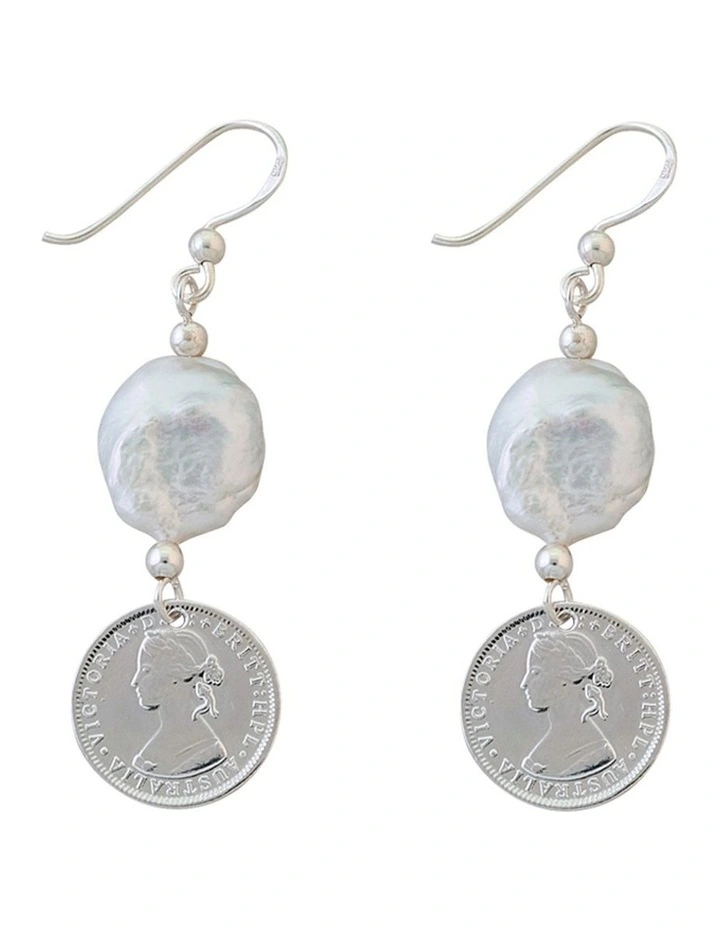 Token Earrings w/ Small Keshi Pearl Silver