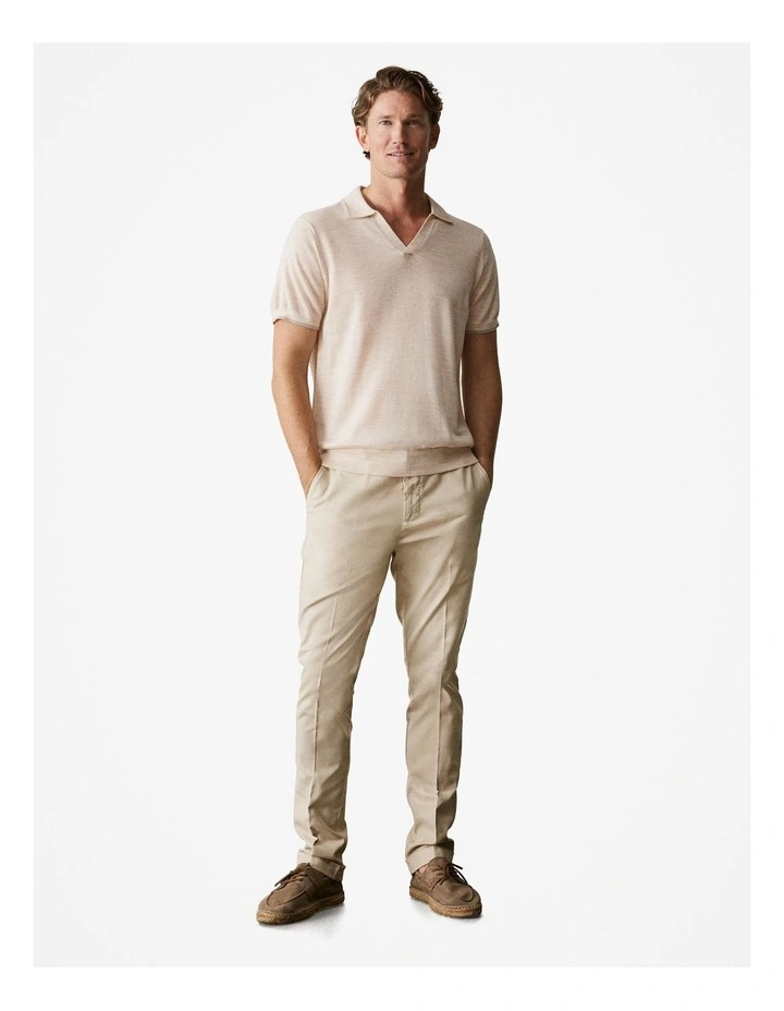 Merino Knit Polo in Oatmeal