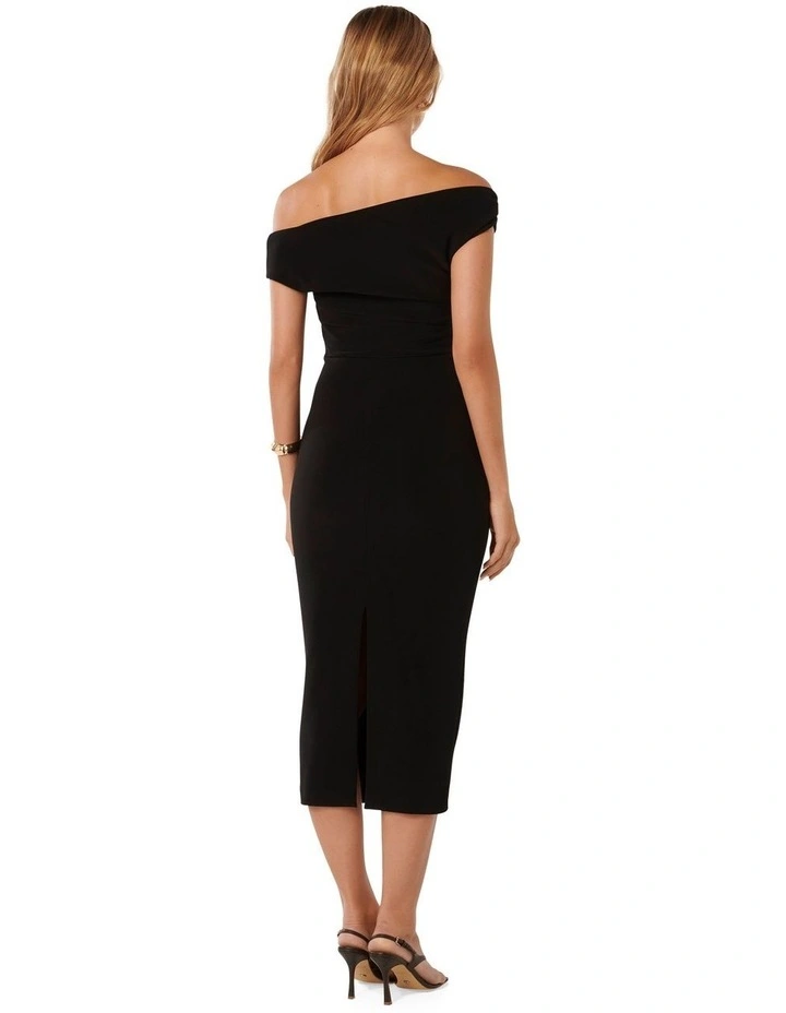 Alexa Tipped Shoulder Bodycon Midi Dress in Black