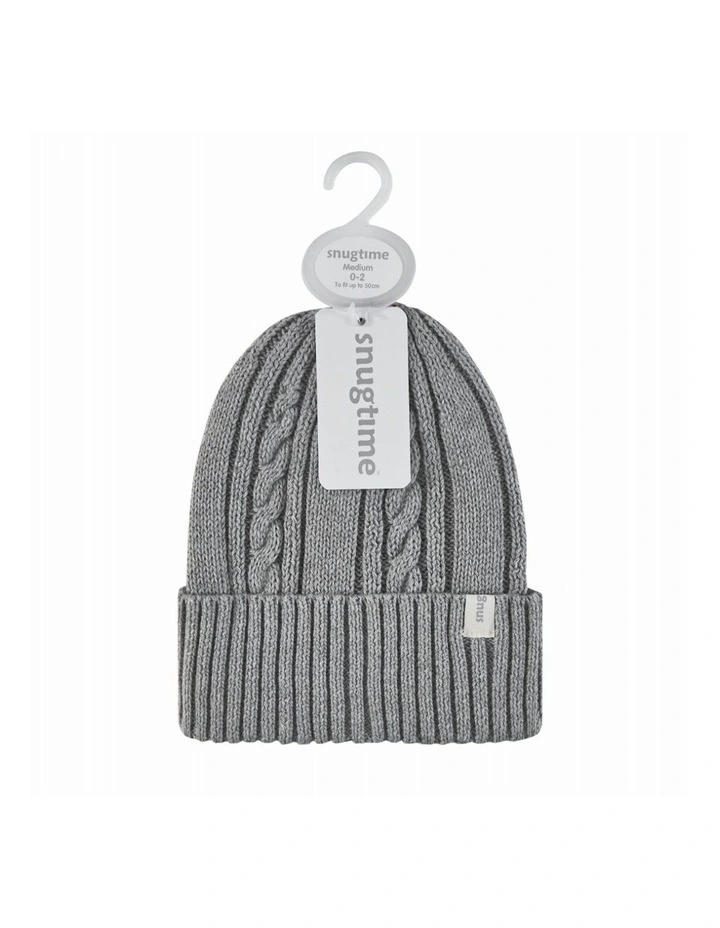 Cotton Cable Beanie in Grey