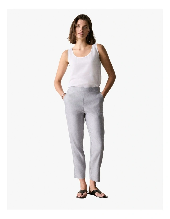 Yarn Dyed Stretch Linen Blend Pull On Pant in Lake Grey