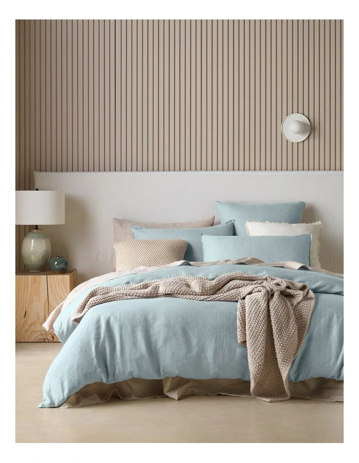 Sandy Cape Washed Belgian Linen Quilt Cover Set in Sky Blue