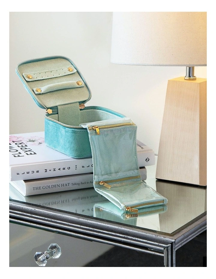 Luxe Velvet Jewellery Cube Box in Seafoam