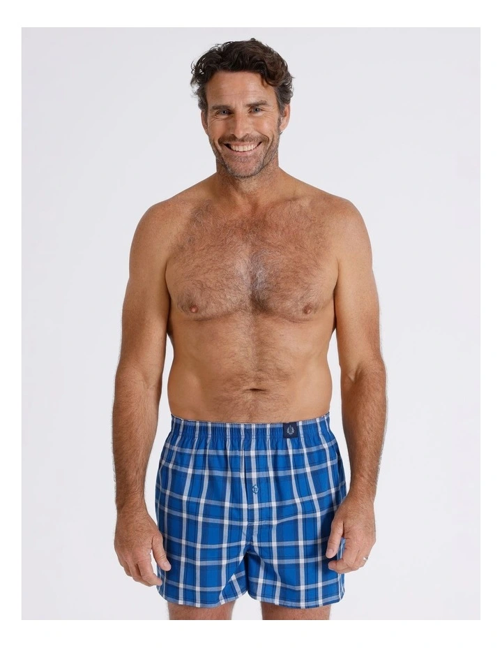 2 Pack Softwash Woven Boxers Fit Check in Blue Grey