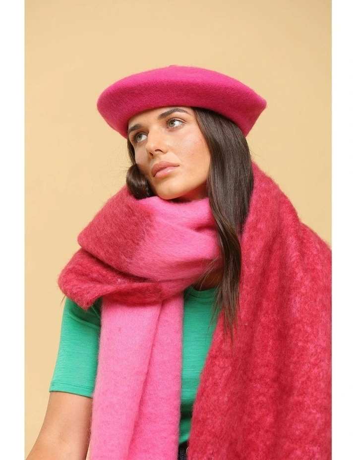 Lisa Wool Blend Beret in Hot Pink