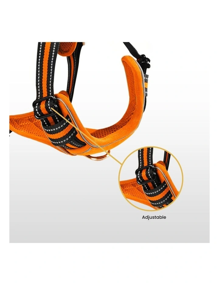 No Pull Dog Reflective Harness Vest Adjustable Belt Large Size in Orange