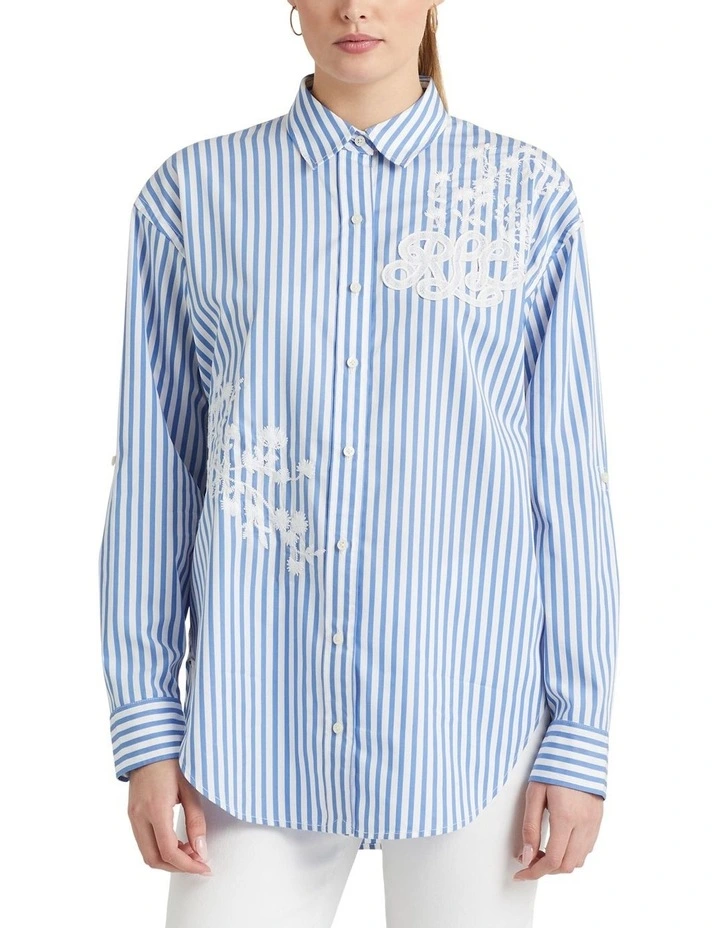 Striped Cotton Broadcloth Shirt in Blue