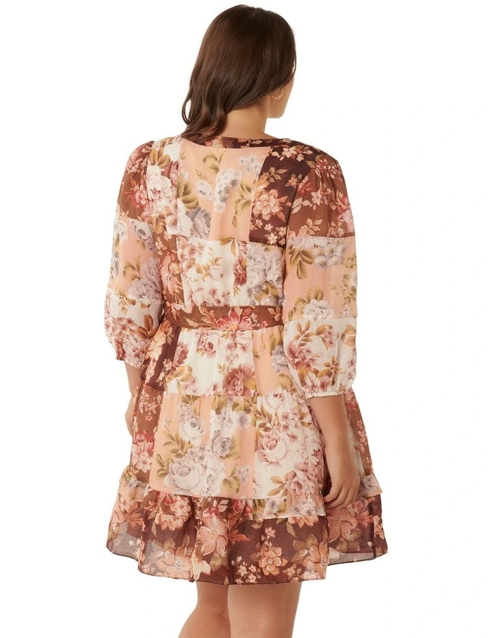 Shelby Patchwork Mini Dress in Brown Multi