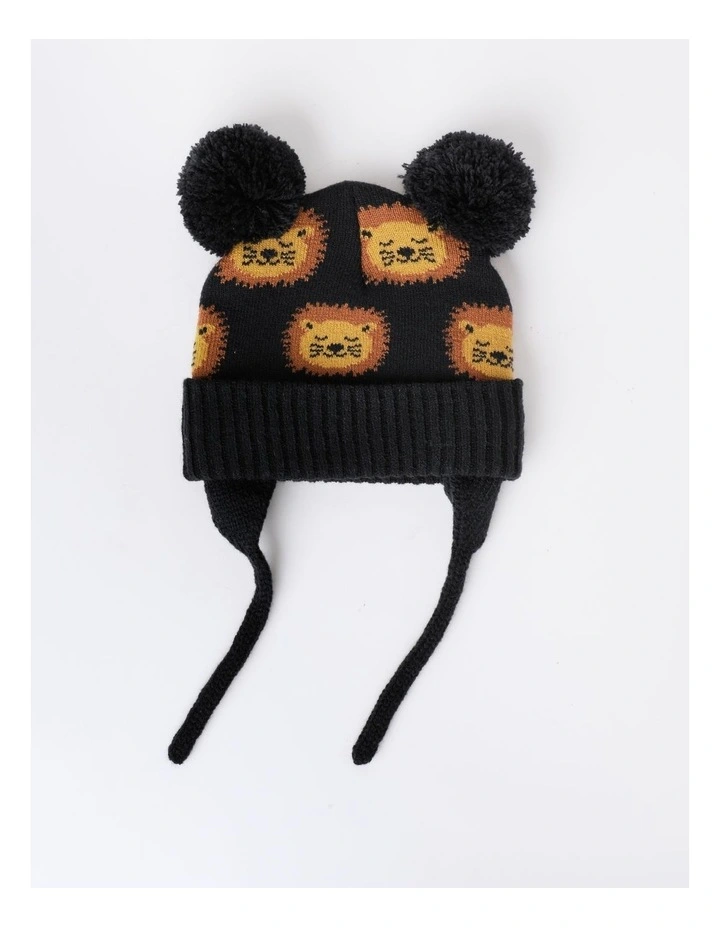 Lion Flap Ear Beanie in Dark Grey